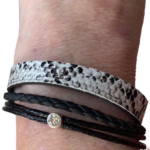 Magnetic Multi Strand Snake Pattern Braided Black & White Rhinestone Bracelet - Picture 4 of 7